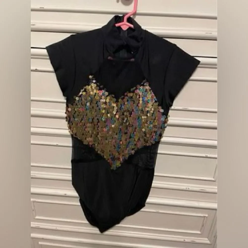 Girls Dance Costume Size Adult Small Black Gold Jazz Tap Contemporary Hip Hop